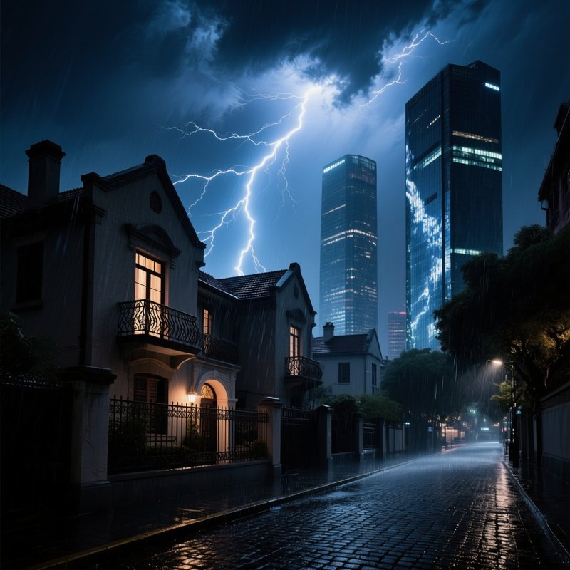 Dramatic Night Storm Over Shanghais French Concession