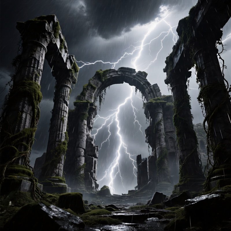Dramatic Storm Over Ancient Ruin