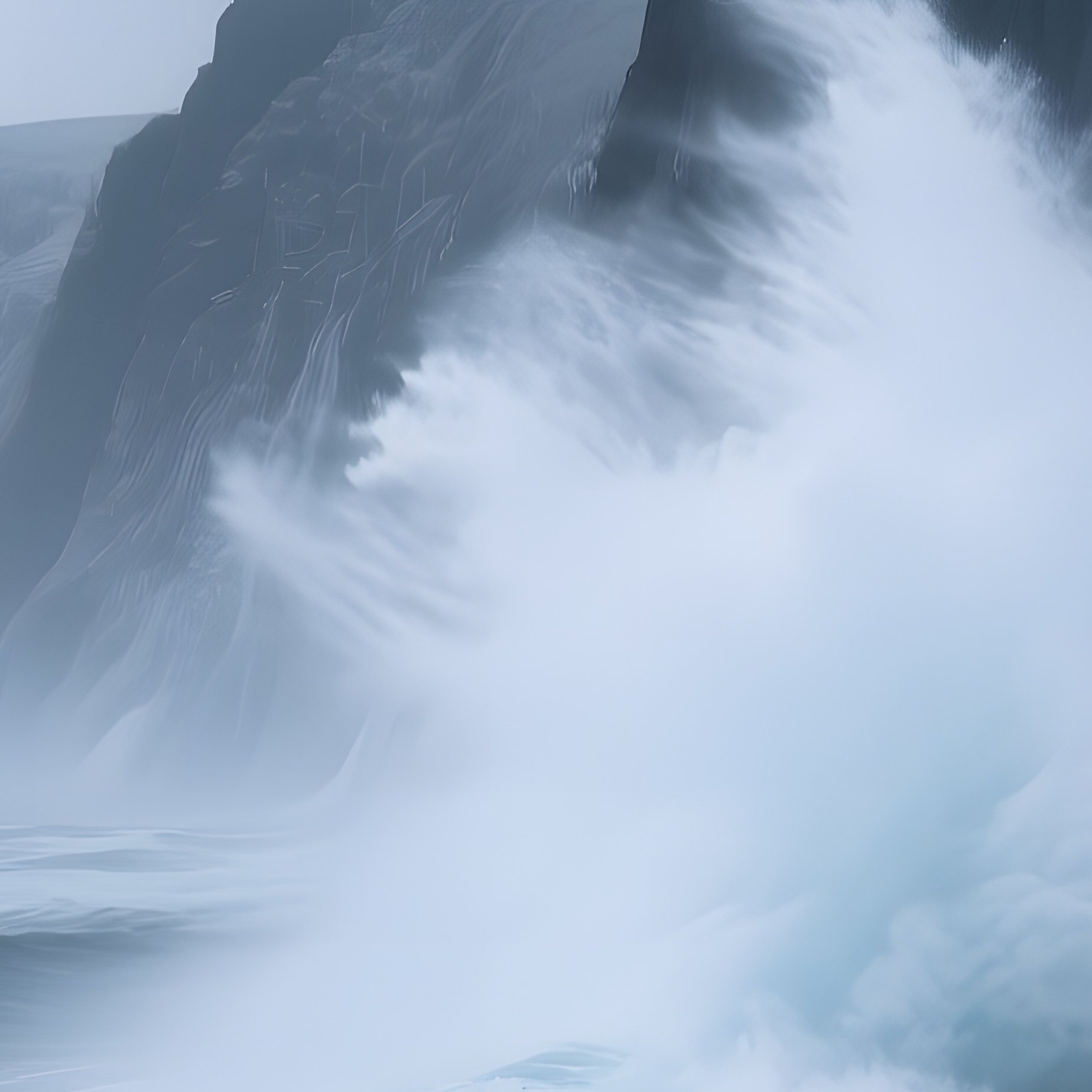 Dramatic Stormy Coastline Ice Cliffs Waves Snow - Full Resolution Quality Preview