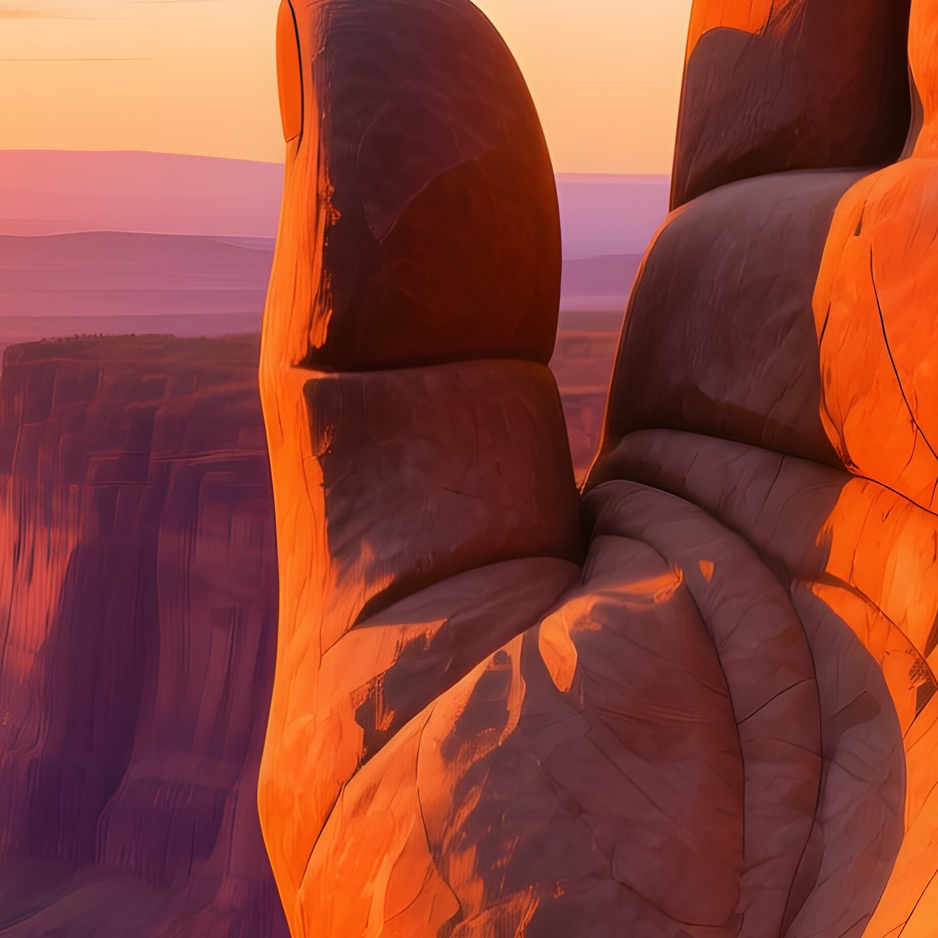 Dramatic Sunrise Over Canyon With Stone Hand Emerging From Cliff - Full Resolution Quality Preview