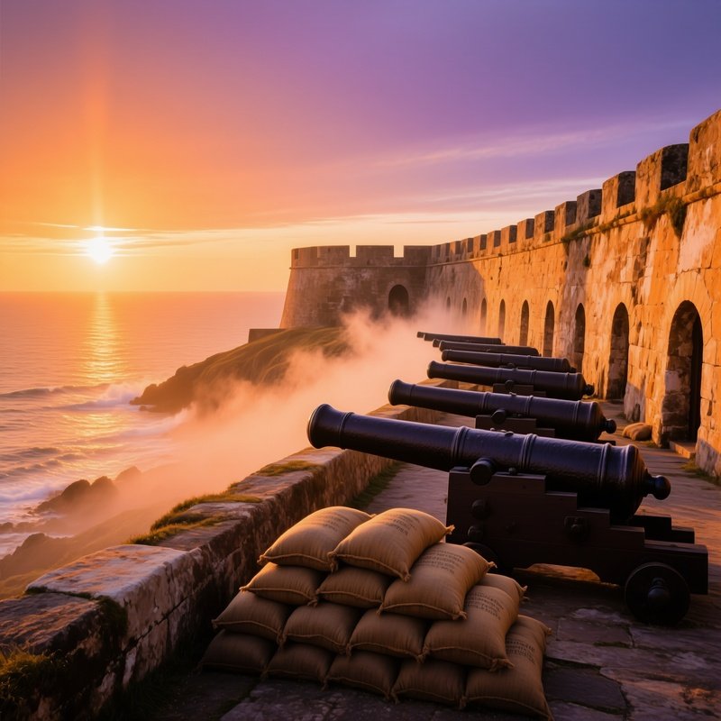Dramatic Sunrise Over Coastal Artillery Fort