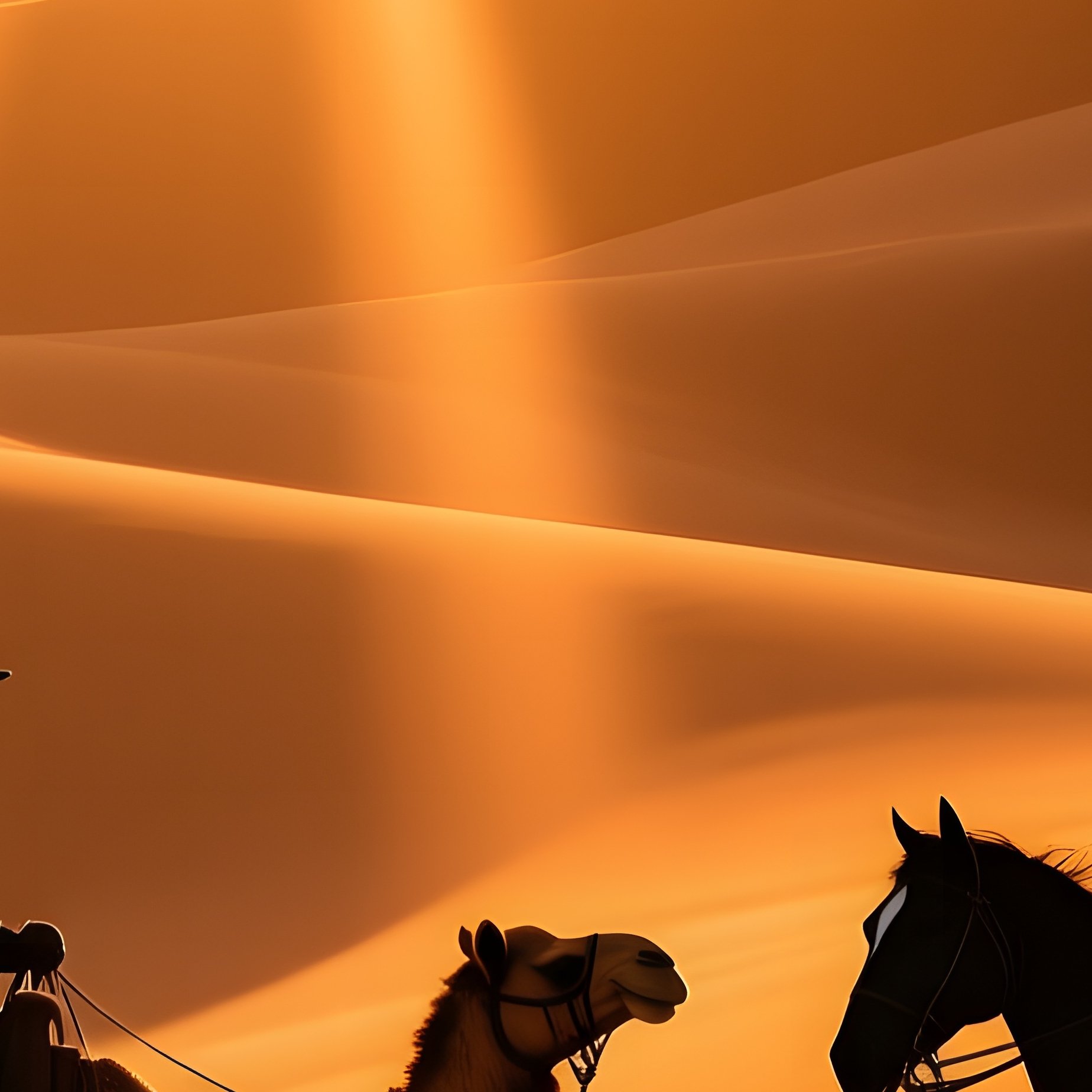 Dramatic Sunrise Over Sand Dunes With Cowboy And Navajo Rider - Full Resolution Quality Preview