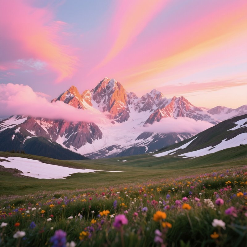 Dramatic Sunrise Over Snow Capped Rocky Mountain Peak