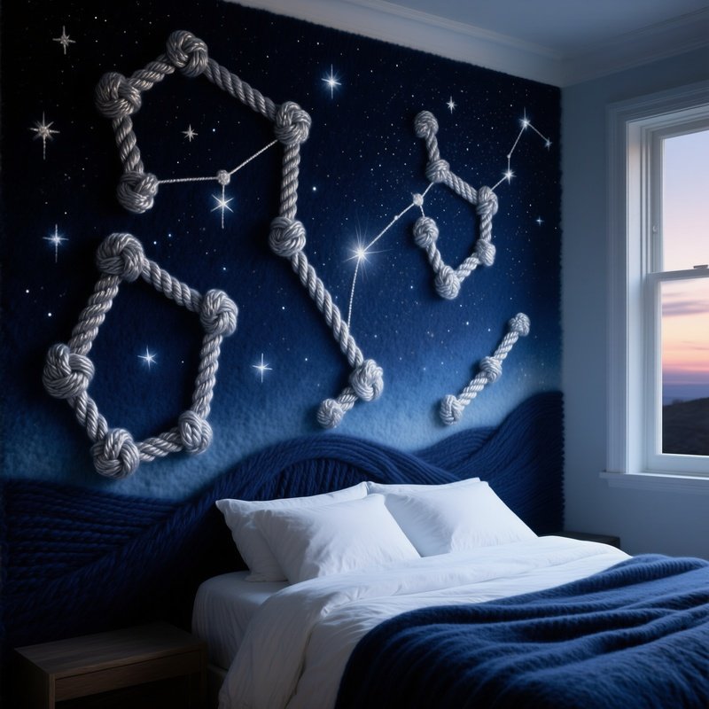 Dreamy Bedroom At Dusk Wool Mural Starry Night