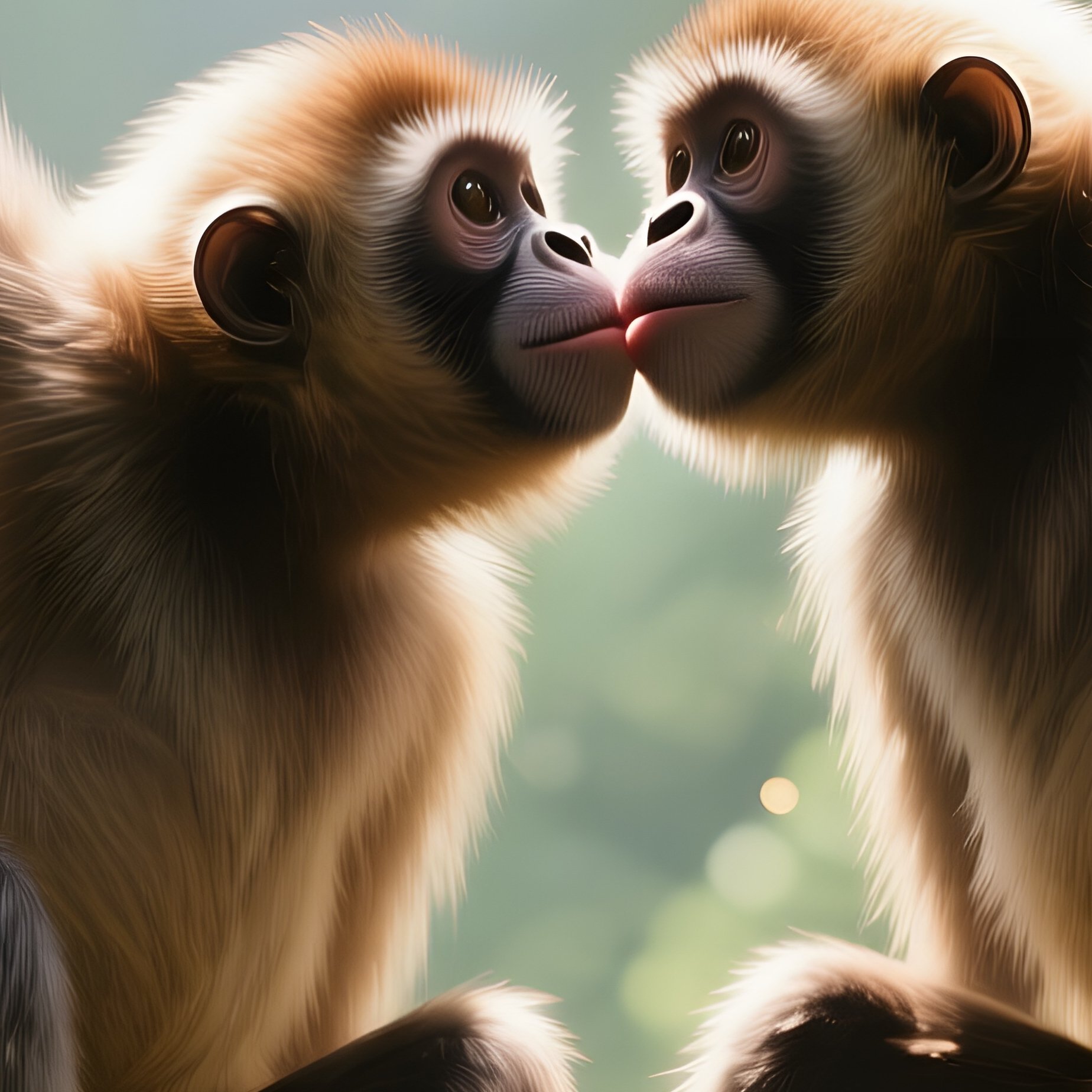 During A Bright Midday In A Lush Jungle Canopy, Two Spider Monkeys Swing Side By Side On - Full Resolution Quality Preview