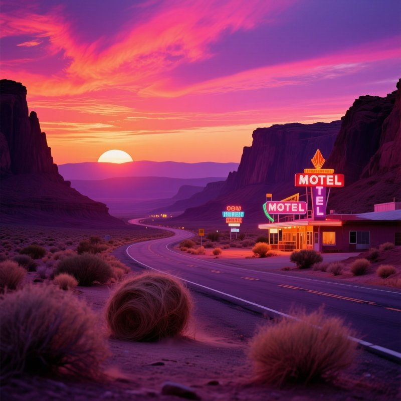 Dusty Route 66 Desert Canyon Sunset