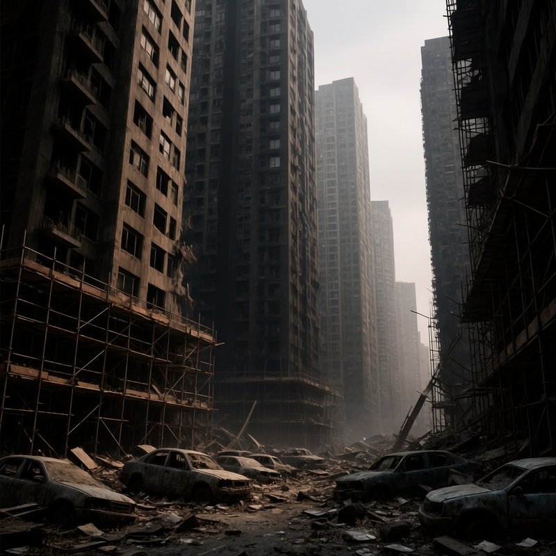 Dystopian Urban Construction Drone Footage