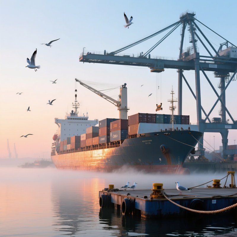 Early Morning Cargo Ship Loading Containers