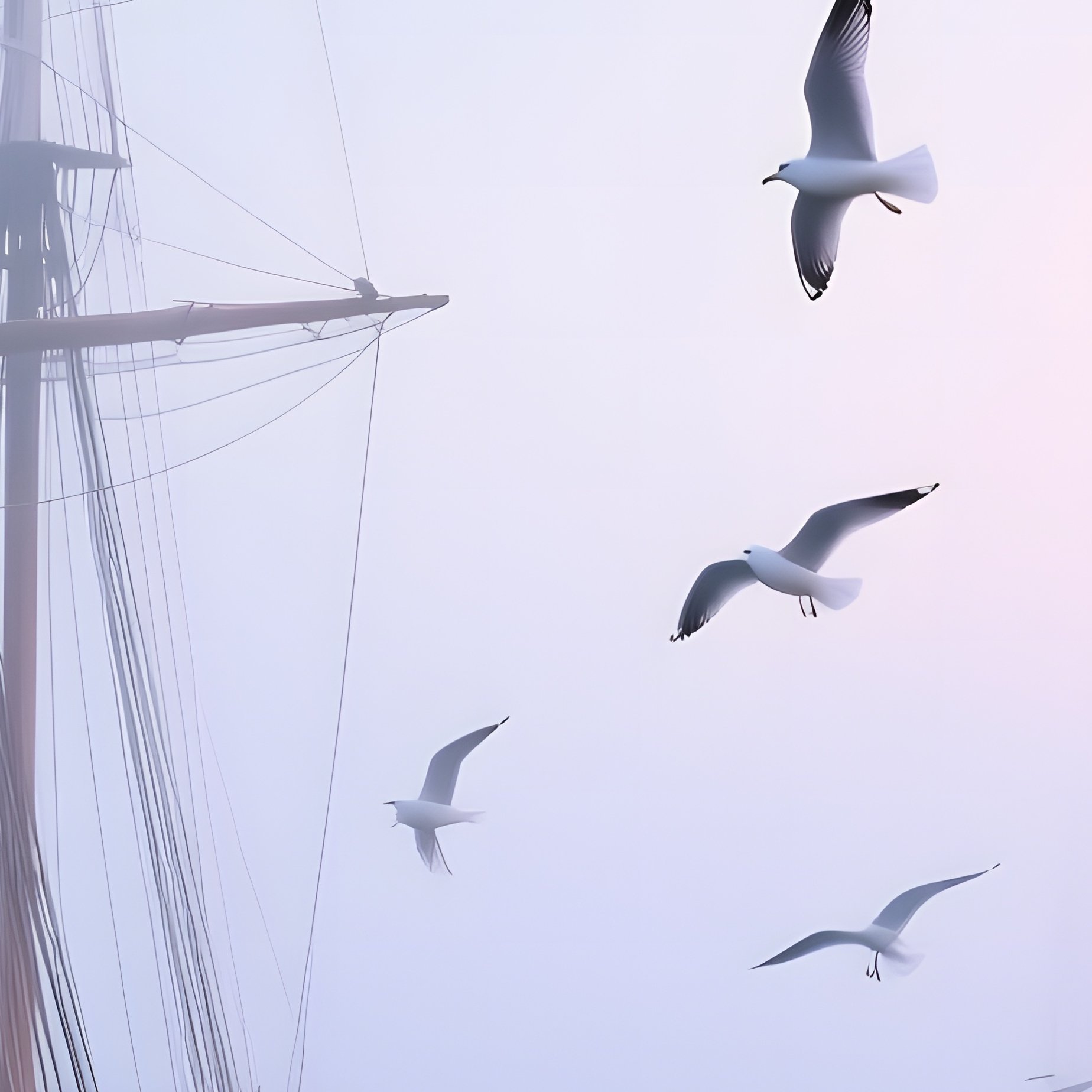 Early Morning Foggy Boston Harbor Historic Sailing Ships - Full Resolution Quality Preview