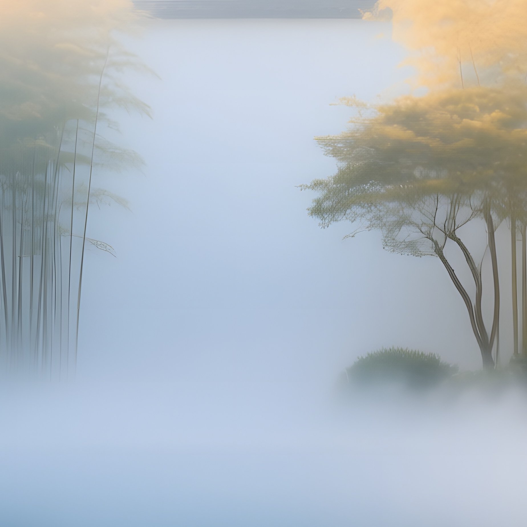 Early Morning Mist Garden Courtyard - Full Resolution Quality Preview