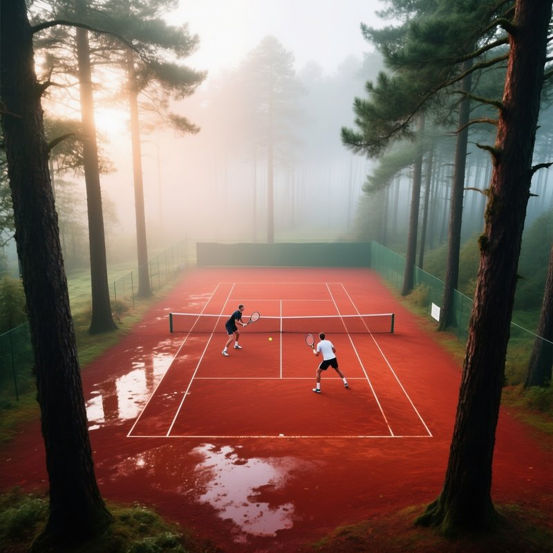 Early Morning Misty Forest Clay Court