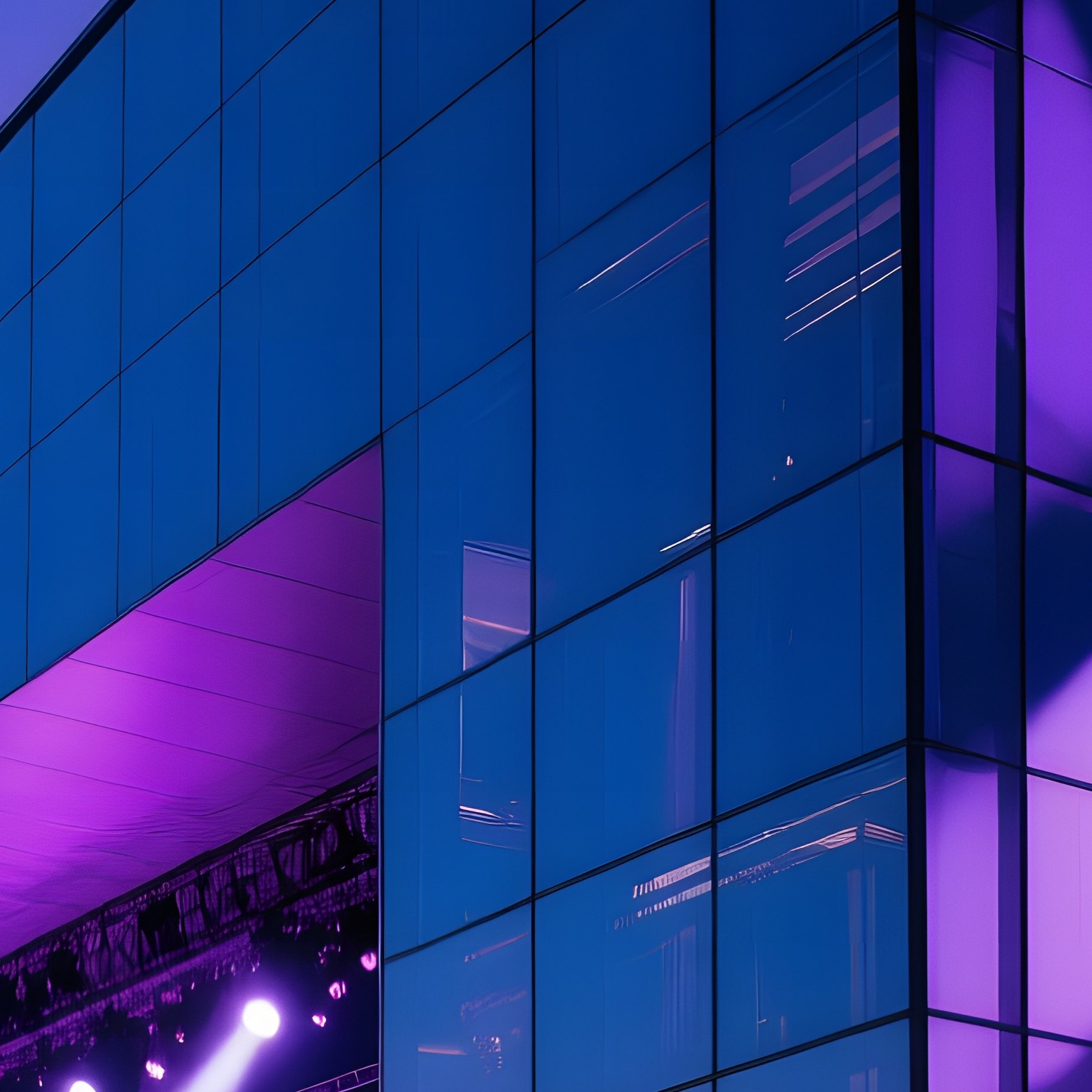 Early Night Angular Glass Concert Hall Spotlights - Full Resolution Quality Preview