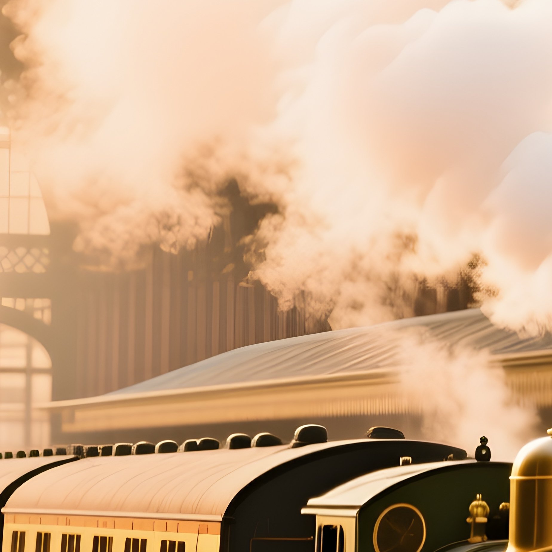 Early Victorian Railway Station Glass Roof Steam Passengers - Full Resolution Quality Preview