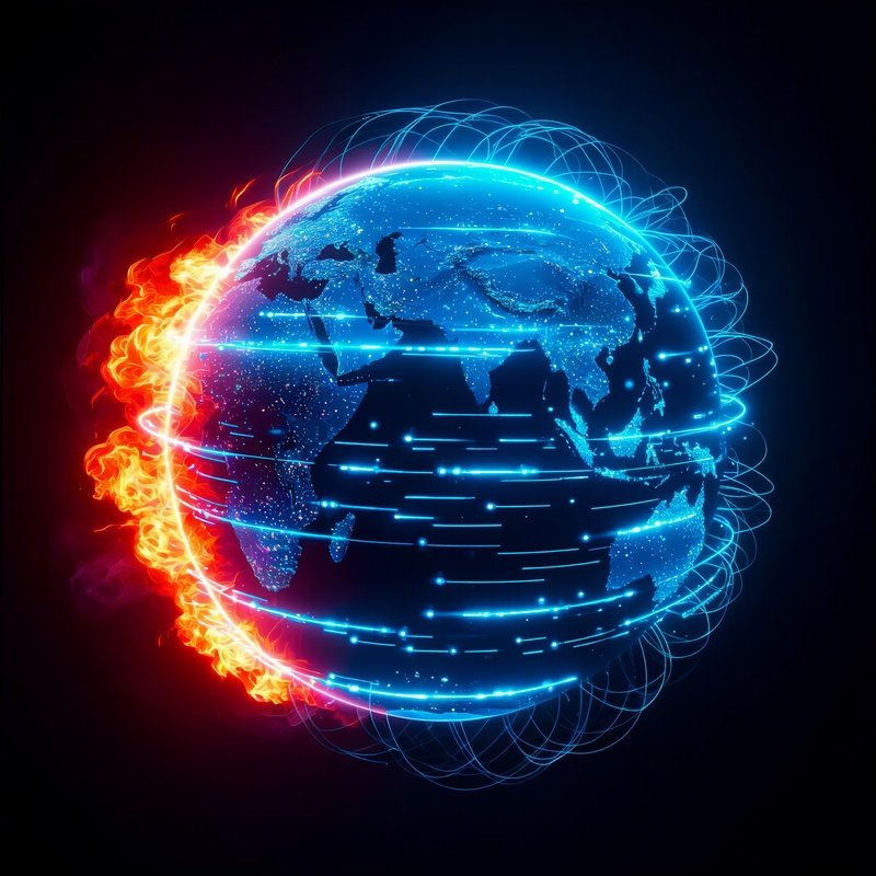 Earth With Digital Data Streams Earth Digital Art