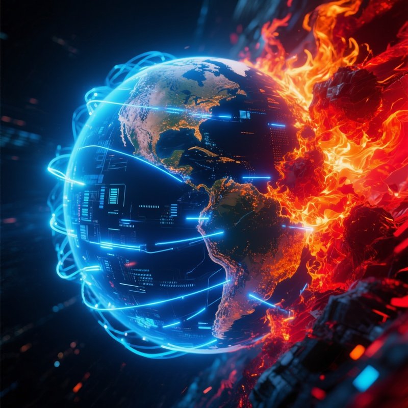 Earth With Digital Data Streams Earth Digital Data