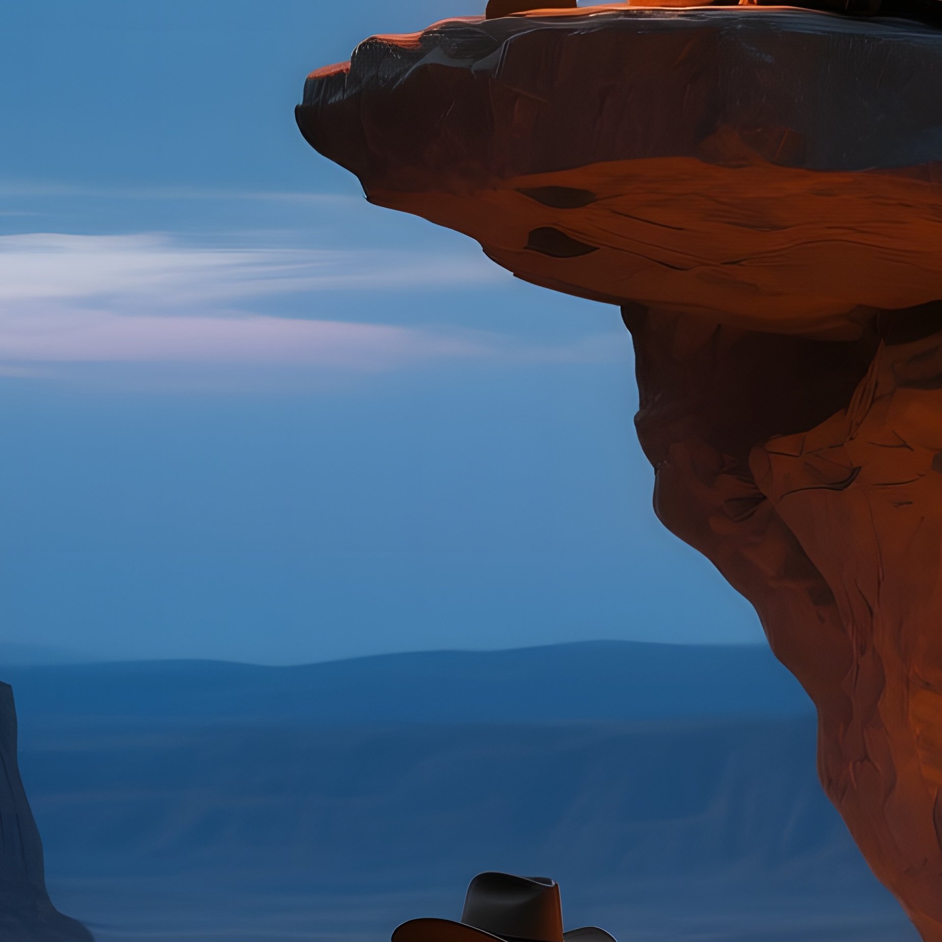 Eerie Twilight Desert Canyon Lone Cowboy Lantern Shaman Smoke - Full Resolution Quality Preview