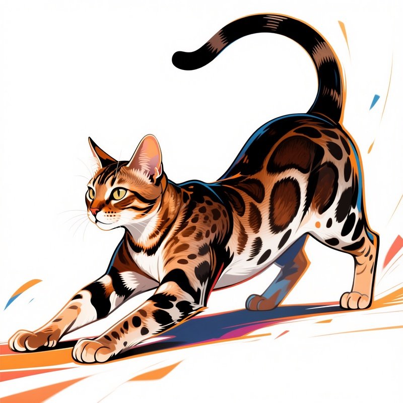 Egyptian Mau Cat Stretching Arched Back Art