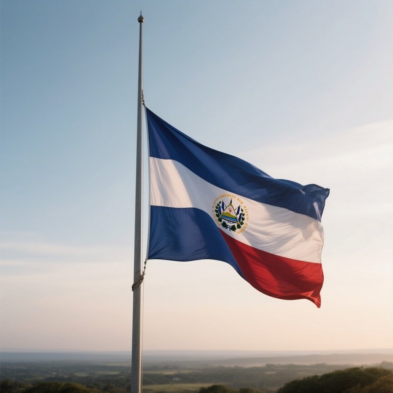 El Salvador Flag Half Mast Wind Soft Light