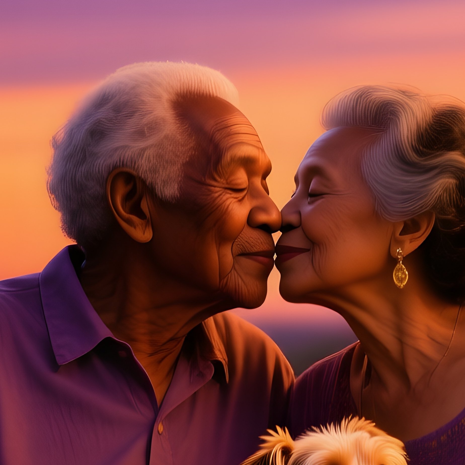 Elderly Couple Kissing Terrier Fireflies Dusk - Full Resolution Quality Preview