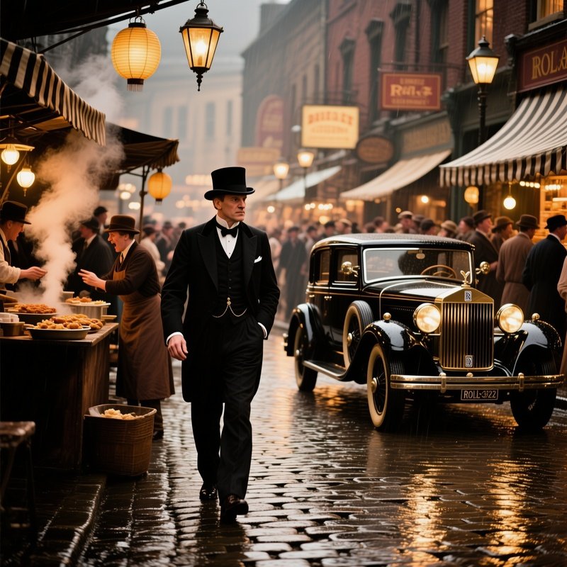 Elderly Gentleman In Top Hat Walking 1920S Market
