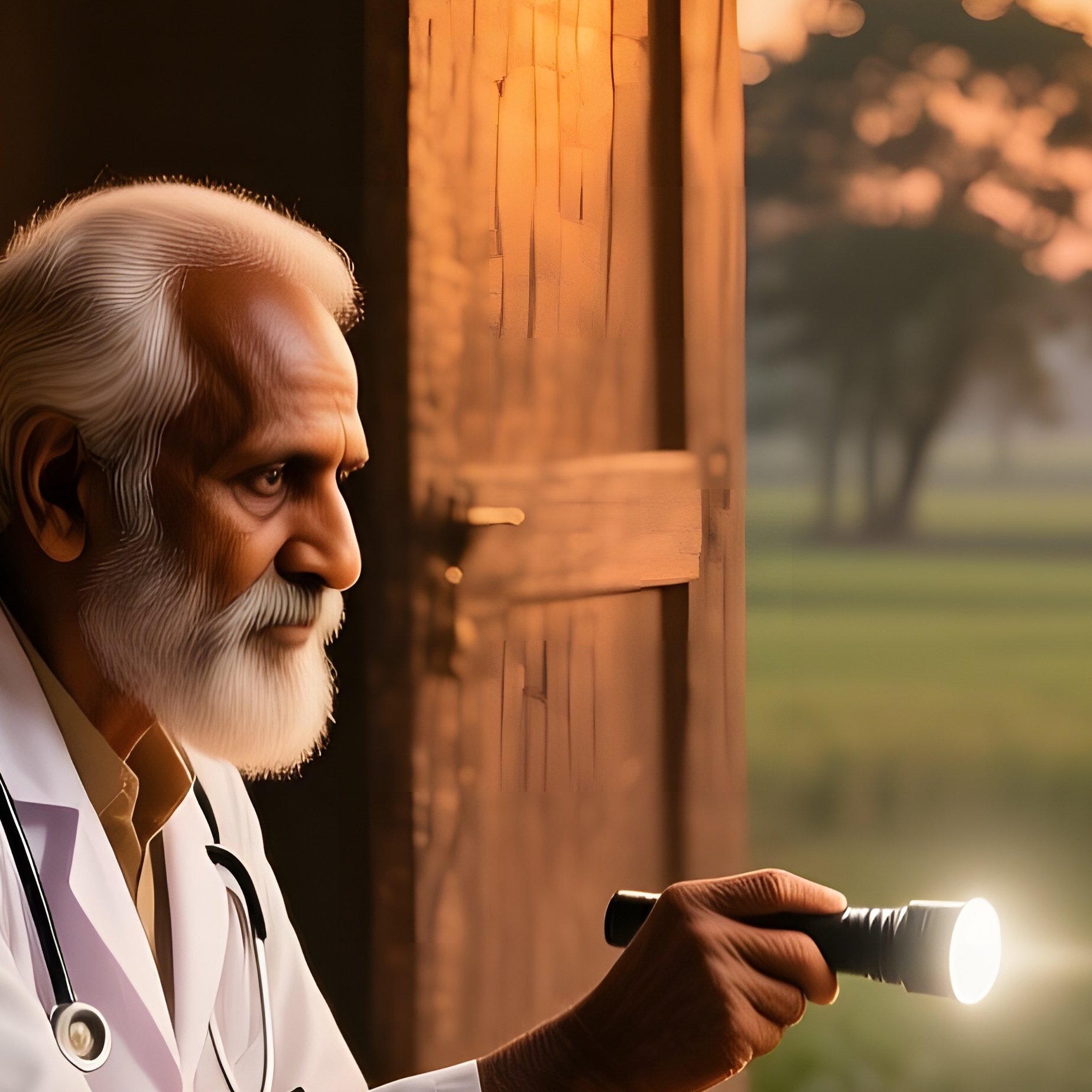 Elderly Indian Doctor Examining Patient Throat - Full Resolution Quality Preview