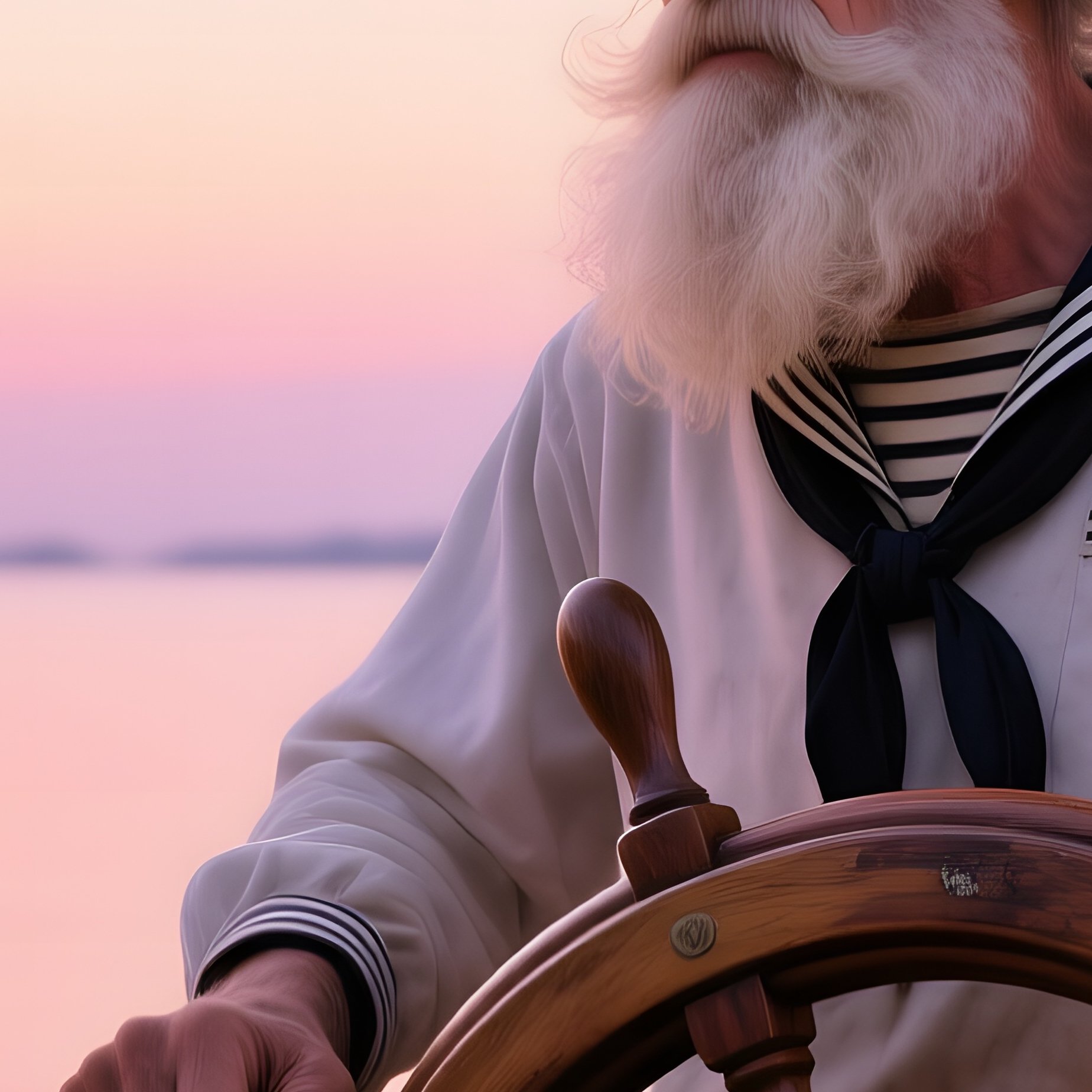 Elderly Sailor At Helm During Twilight - Full Resolution Quality Preview
