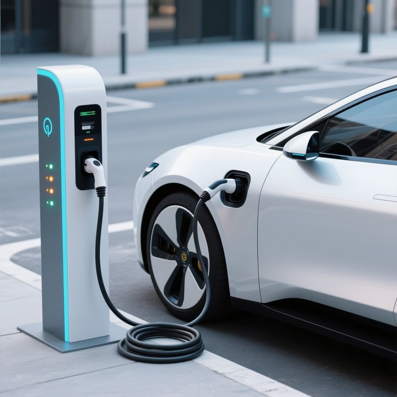 Electric Car Plugged Into Charging Station Generic Design