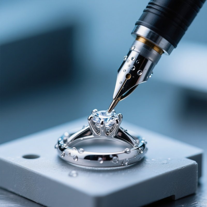 Electroplating Pen Applying Rhodium To Ring Prongs