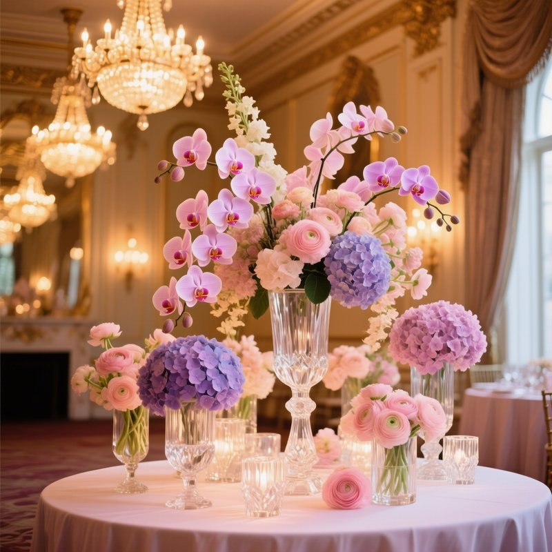 Elegant Ballroom Corner With Pastel Floral Arrangement