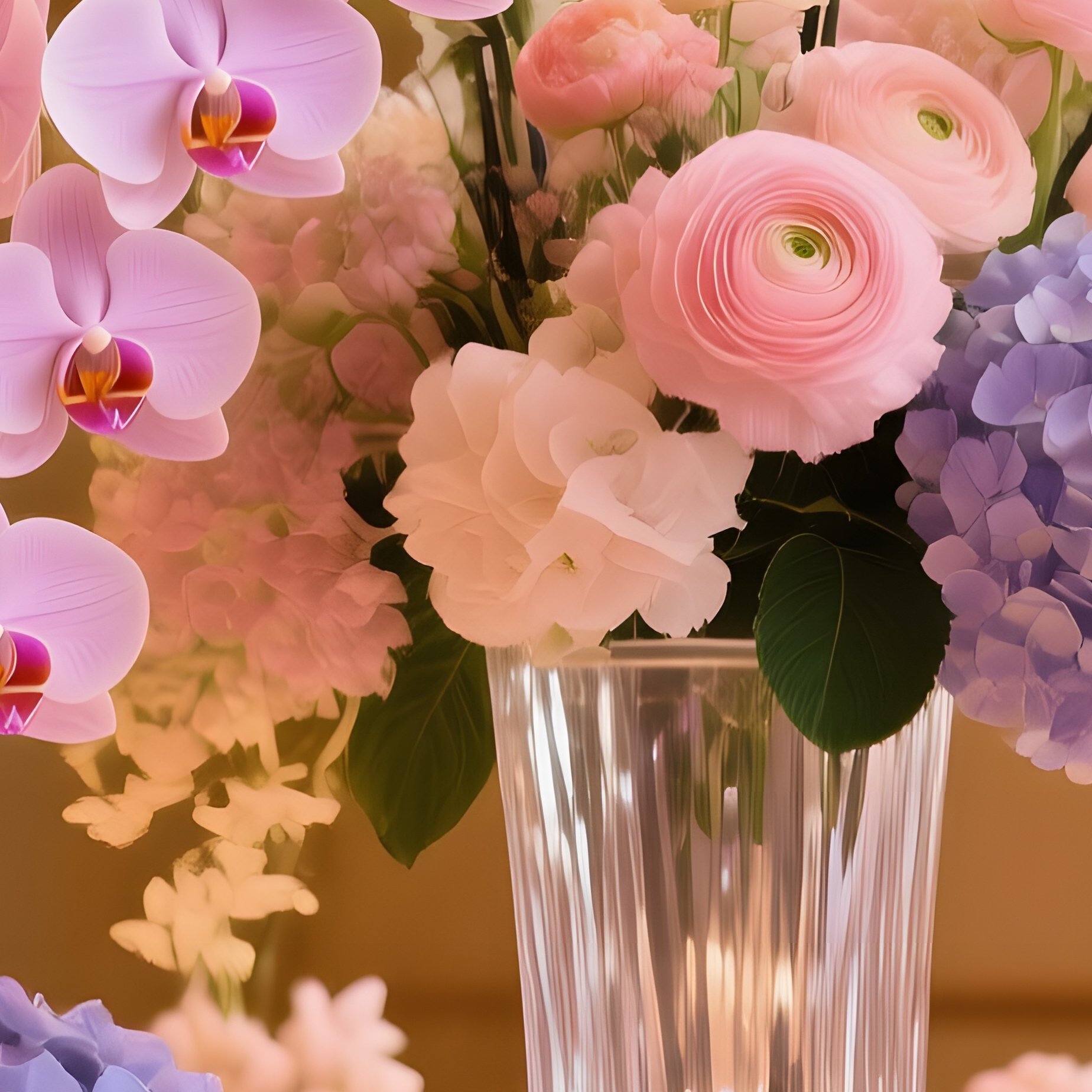 Elegant Ballroom Corner With Pastel Floral Arrangement - Full Resolution Quality Preview