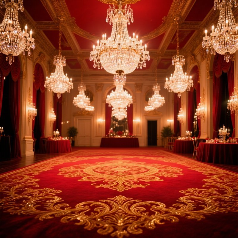 Elegant Ballroom Gala Chandeliers Carpet