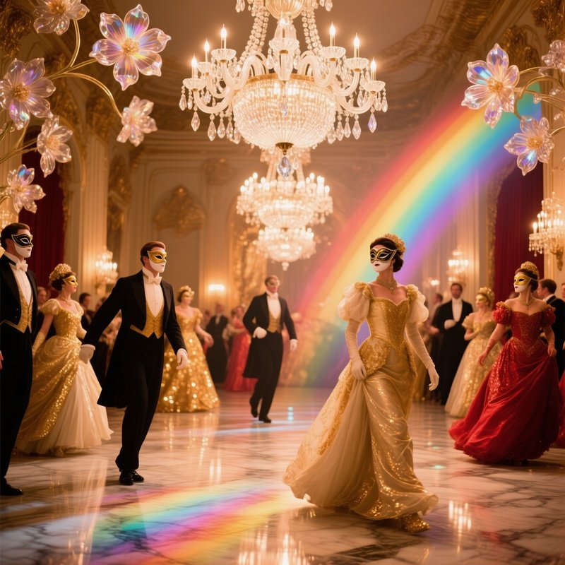 Elegant Ballroom Masquerade Chandeliers Glass Flowers Rainbows