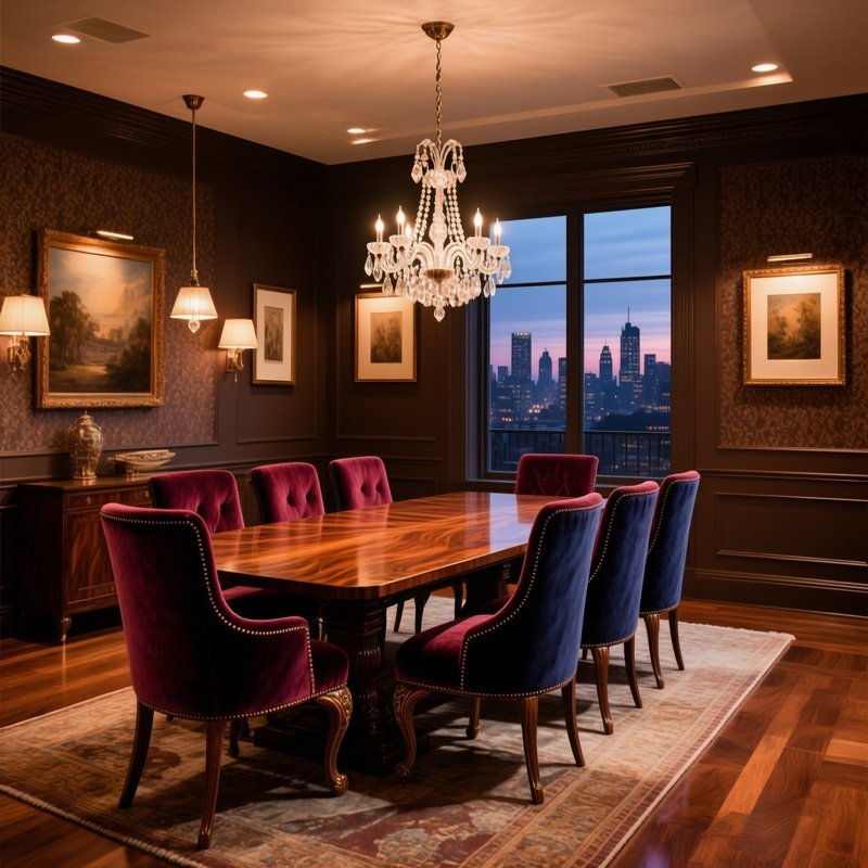 Elegant Dining Area Solid Wood Table Upholstered Chairs