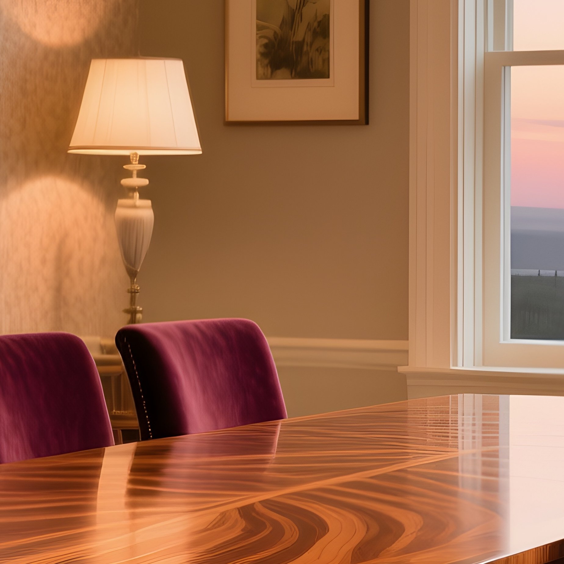 Elegant Dining Area Solid Wood Table Upholstered Chairs - Full Resolution Quality Preview