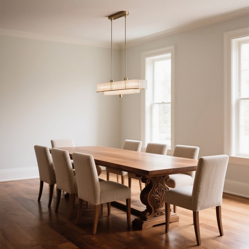 Elegant Dining Room Oak Table Chandelier