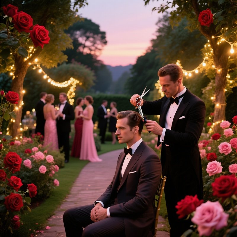 Elegant Garden Party Fairy Lights Roses Haircut