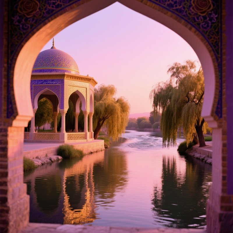 Elegant Garden Pavilion Persian River Twilight