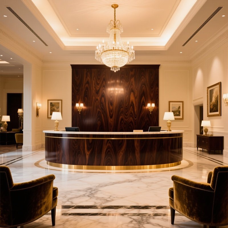 Elegant Hotel Lobby Grand Reception Desk Dark Walnut
