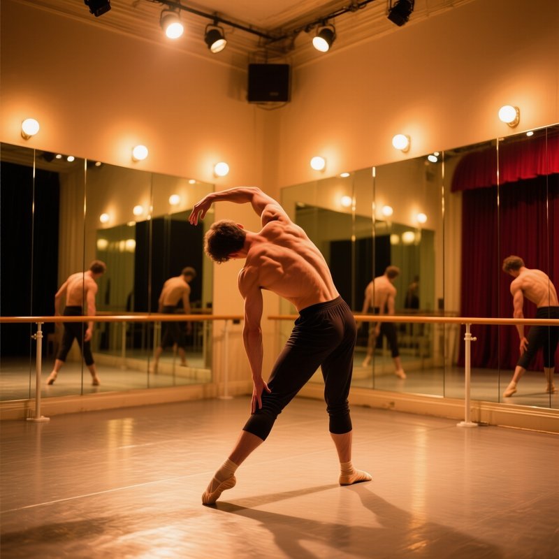 Elegant Opera Rehearsal Studio Male Dancer Stretching