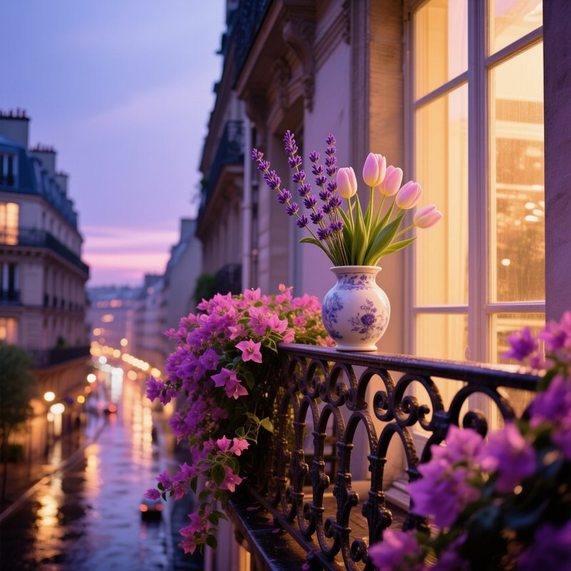 Elegant Parisian Balcony At Twilight
