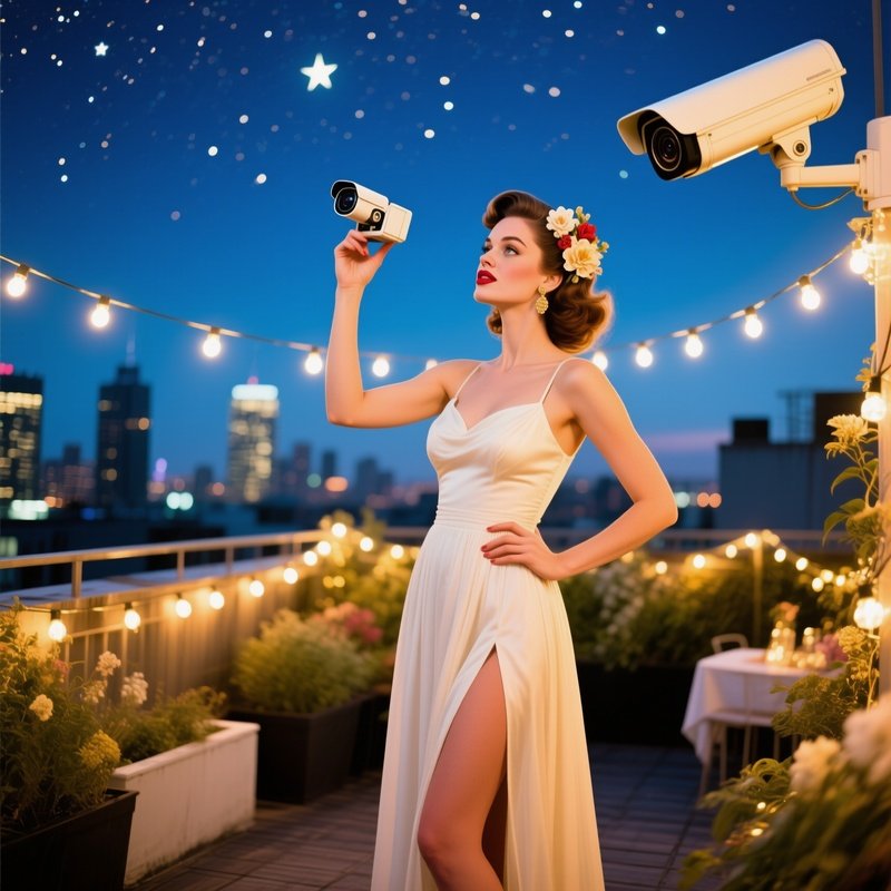 Elegant Rooftop Garden Party Pin Up With Surveillance Cam