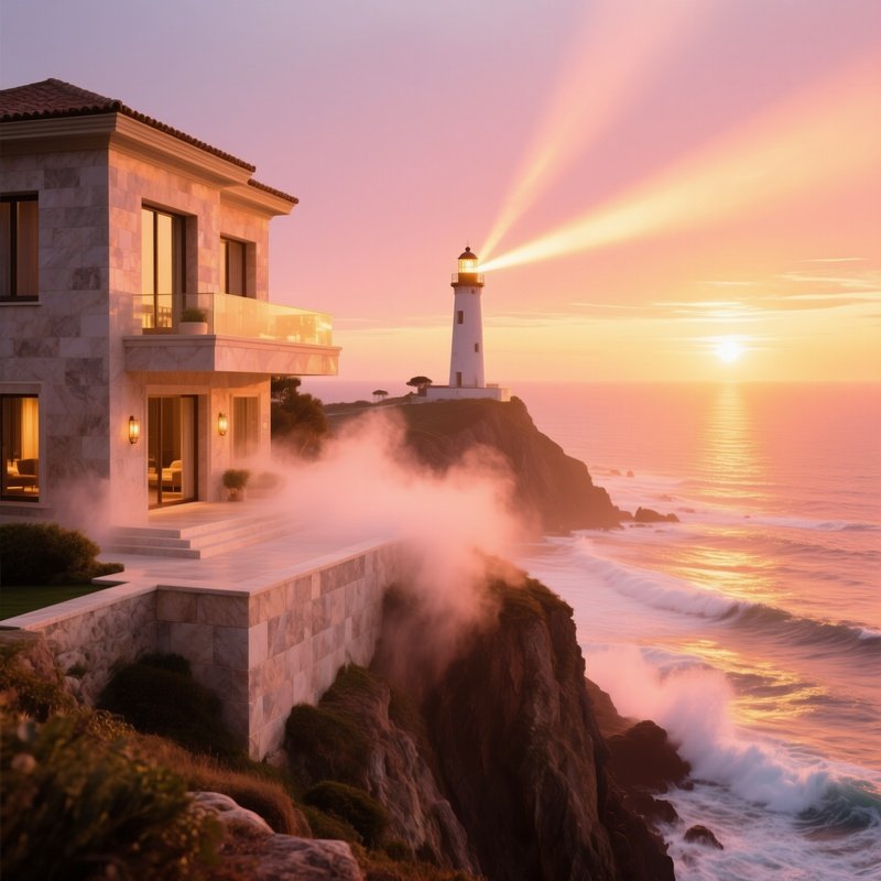 Elegant Seaside Villa At Golden Hour