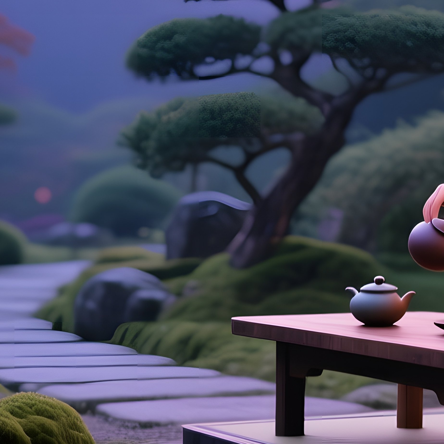 Elegant Tea Ceremony Garden At Dusk - Full Resolution Quality Preview