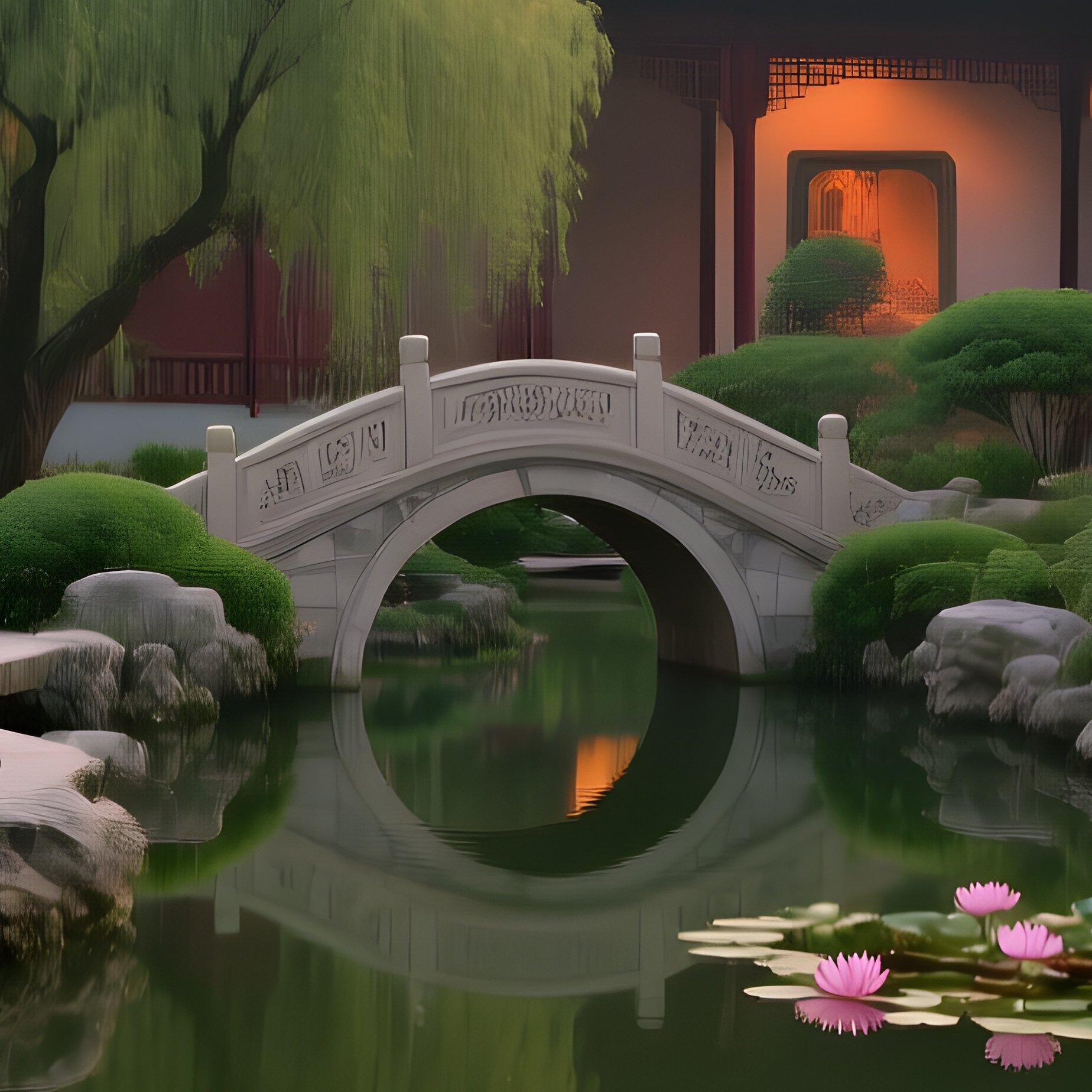 Elegant Tea Garden Chinese Court Yard - Full Resolution Quality Preview