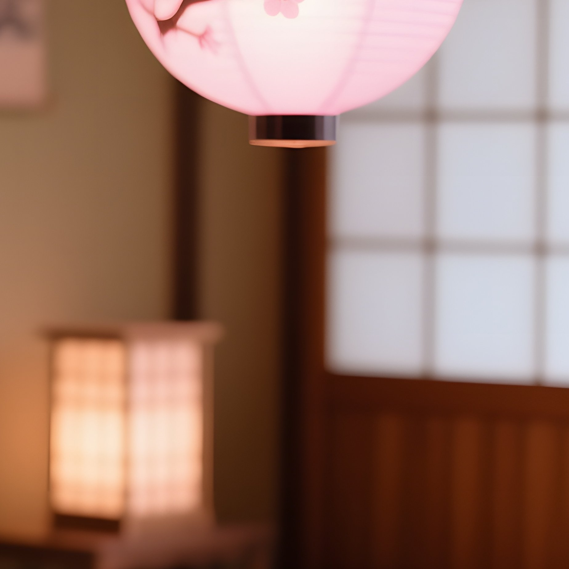 Elegant Tea House Interior Glass Lanterns Cherry Blossom - Full Resolution Quality Preview