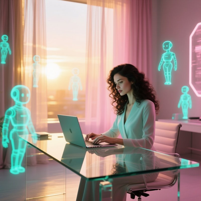 Elegant Woman With Holographic Assistants