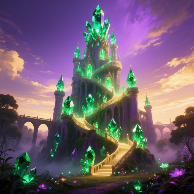 Emerald City Fantasy Castle Glowing Crystals