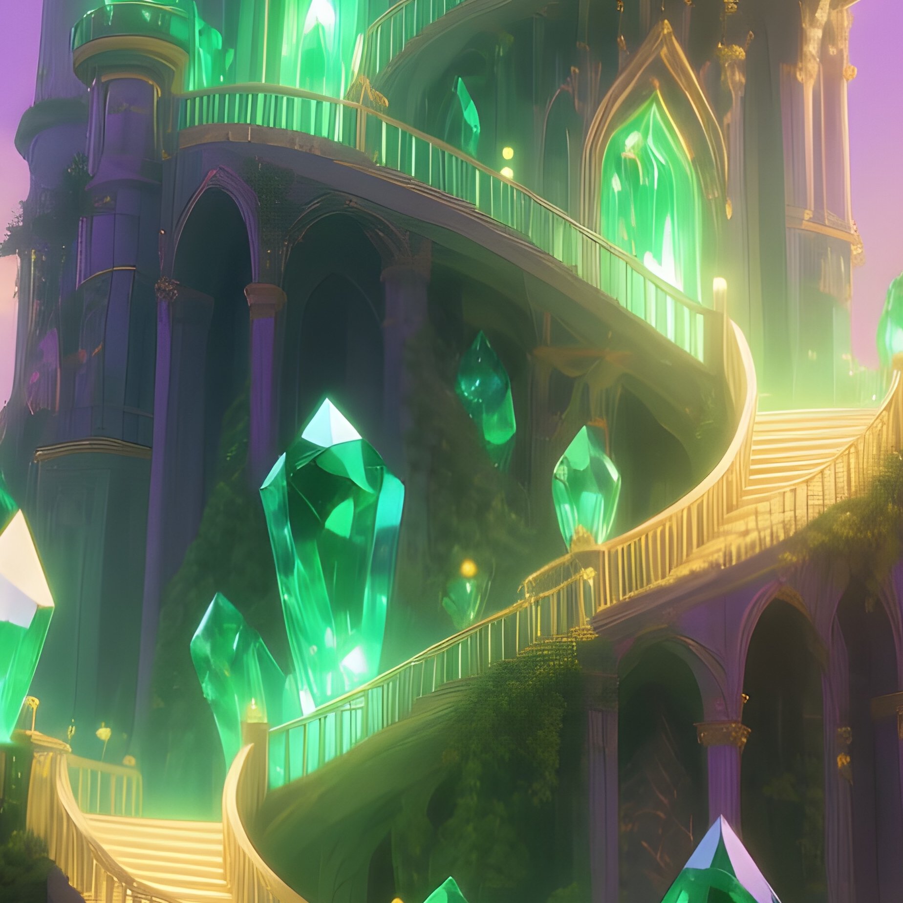 Emerald City Fantasy Castle Glowing Crystals - Full Resolution Quality Preview