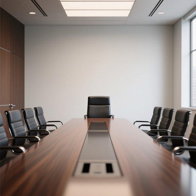 Empty Chair: A Long Conference Table With One Empty Chair At The Head, Suggesting A Missing Leader Or An Open Position.