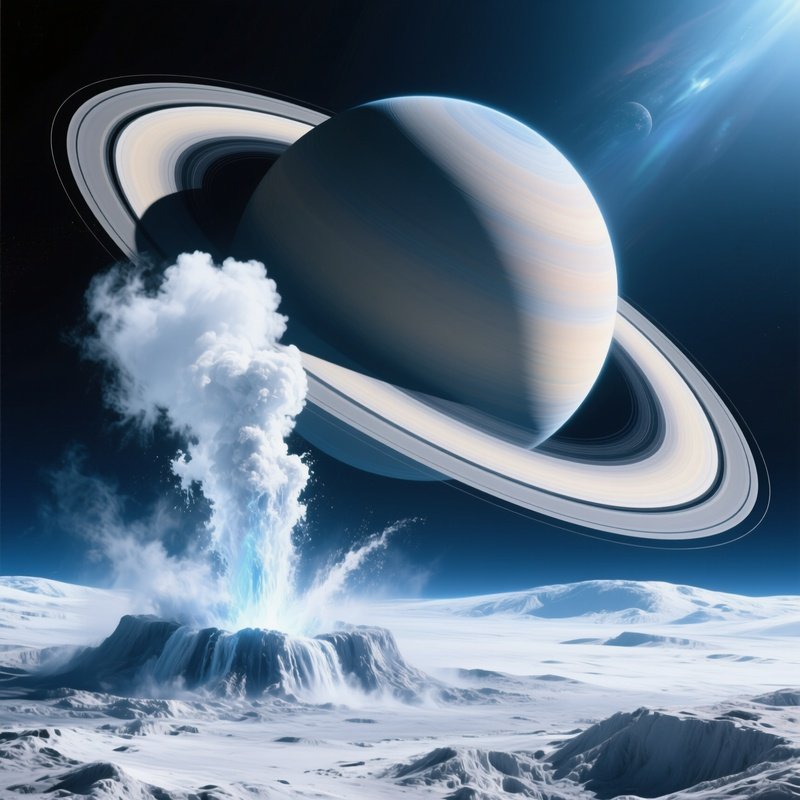 Enceladus Geyser Backlight Saturn Rings Science Fiction